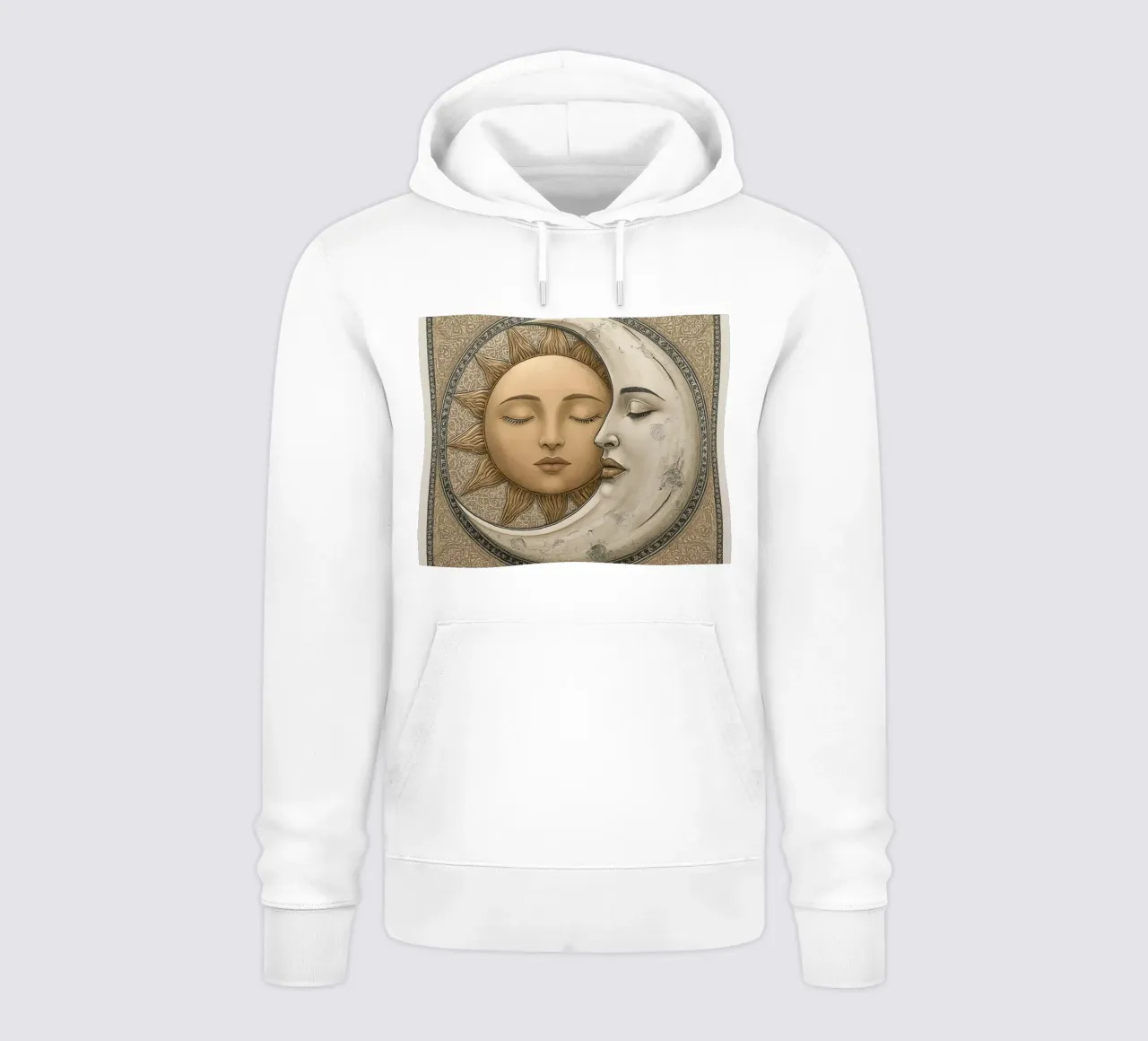 Raffigurazione del sole e della luna con occhi chiusi e volto intrecciato felpa con cappuccio da DesignDoodle