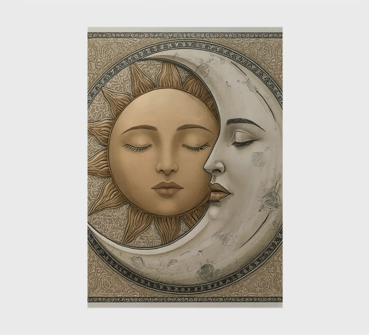 Sun and moon depiction with closed eyes and intertwined face notebook by DesignDoodle