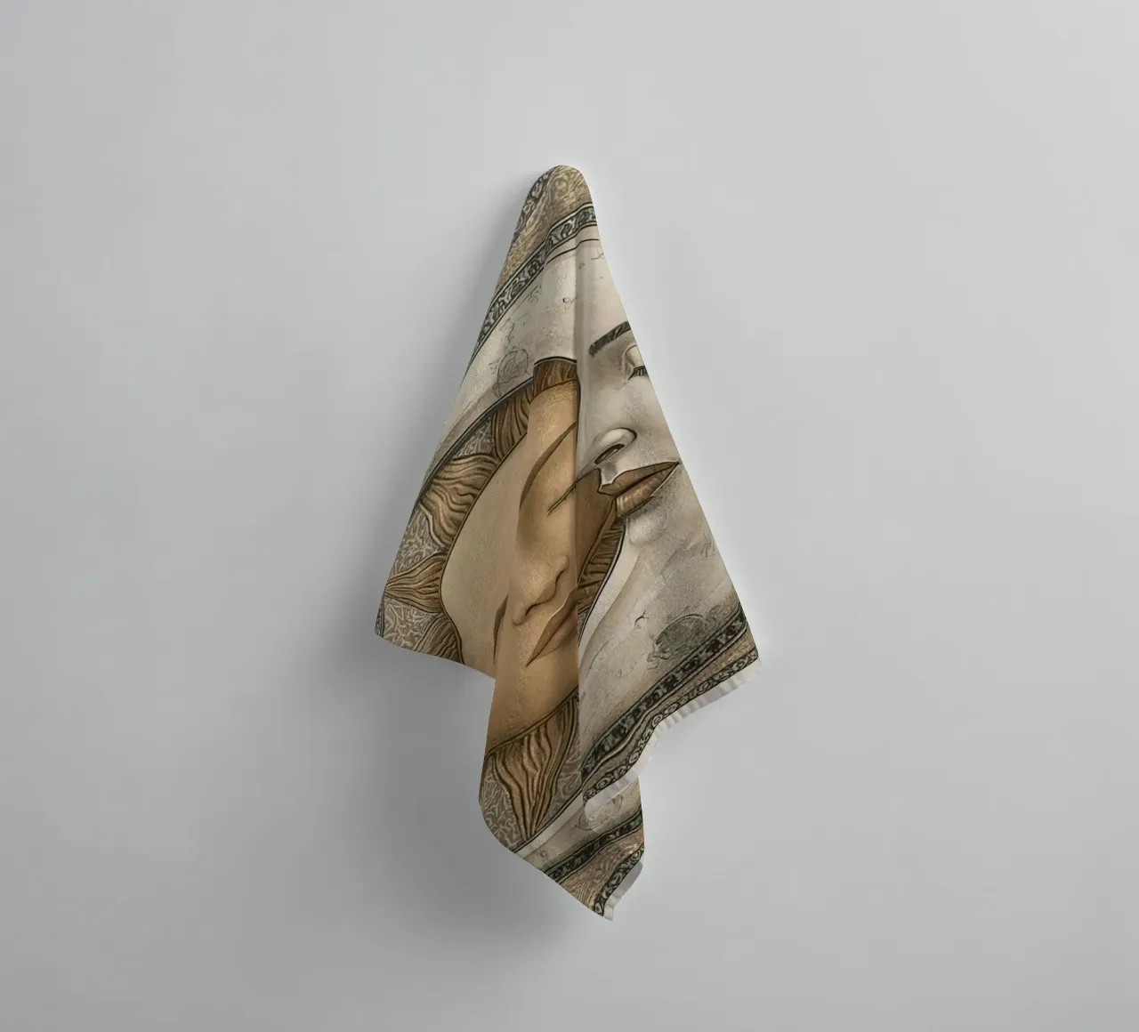 Sun and moon depiction with closed eyes and intertwined face towel by DesignDoodle