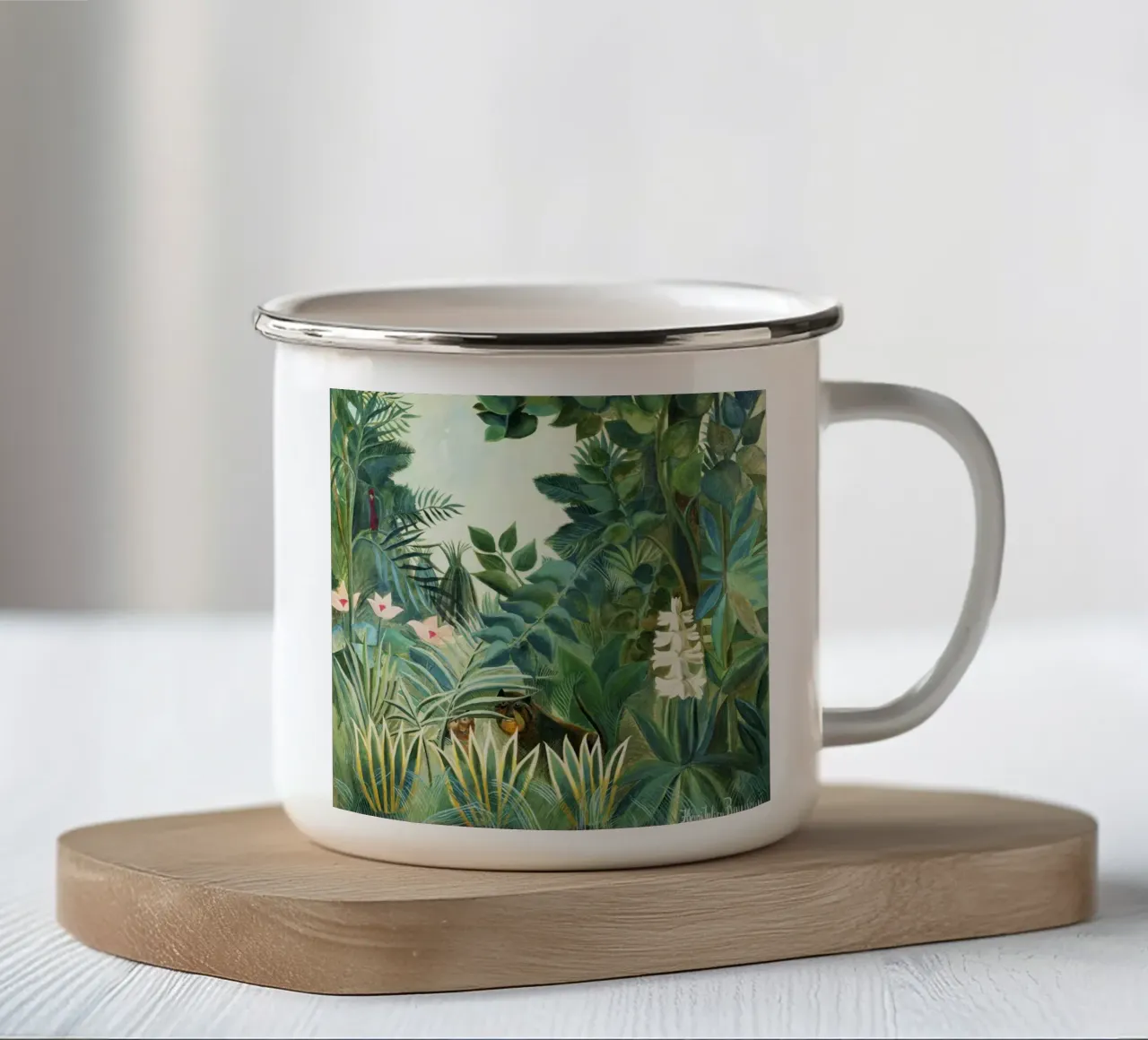 La giungla equatoriale di Henri Rousseau (1909) tazza in smalto da Art History