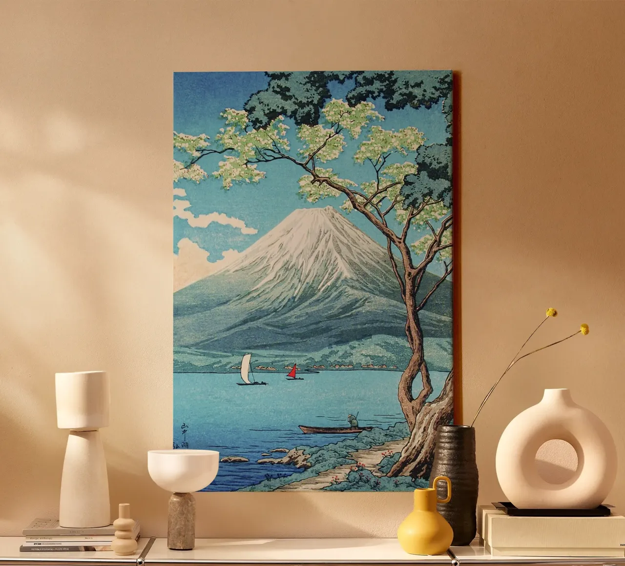 Hiroaki Takahashi's berg Fuji vanaf het Yamanaka-meer canvas met Baklijst van Classic Art Prints
