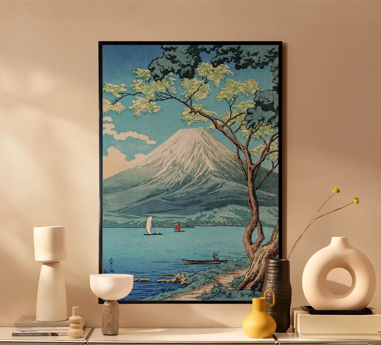 Il Monte Fuji di Hiroaki Takahashi dal lago Yamanaka poster con telaio in legno da Classic Art Prints