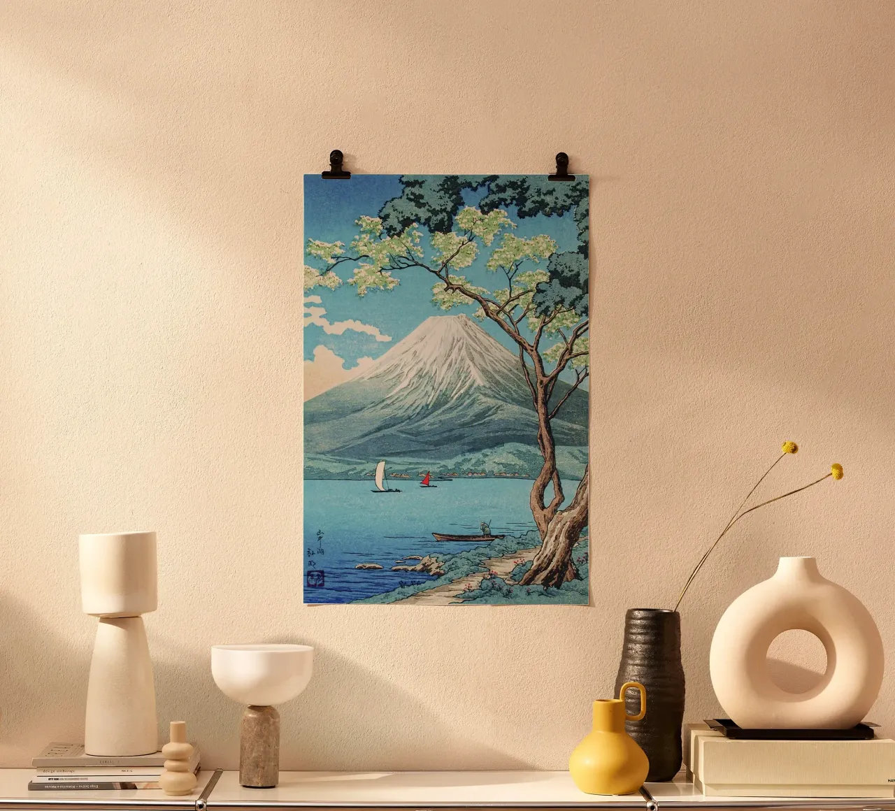 Il Monte Fuji di Hiroaki Takahashi dal lago Yamanaka poster con telaio in legno da Classic Art Prints