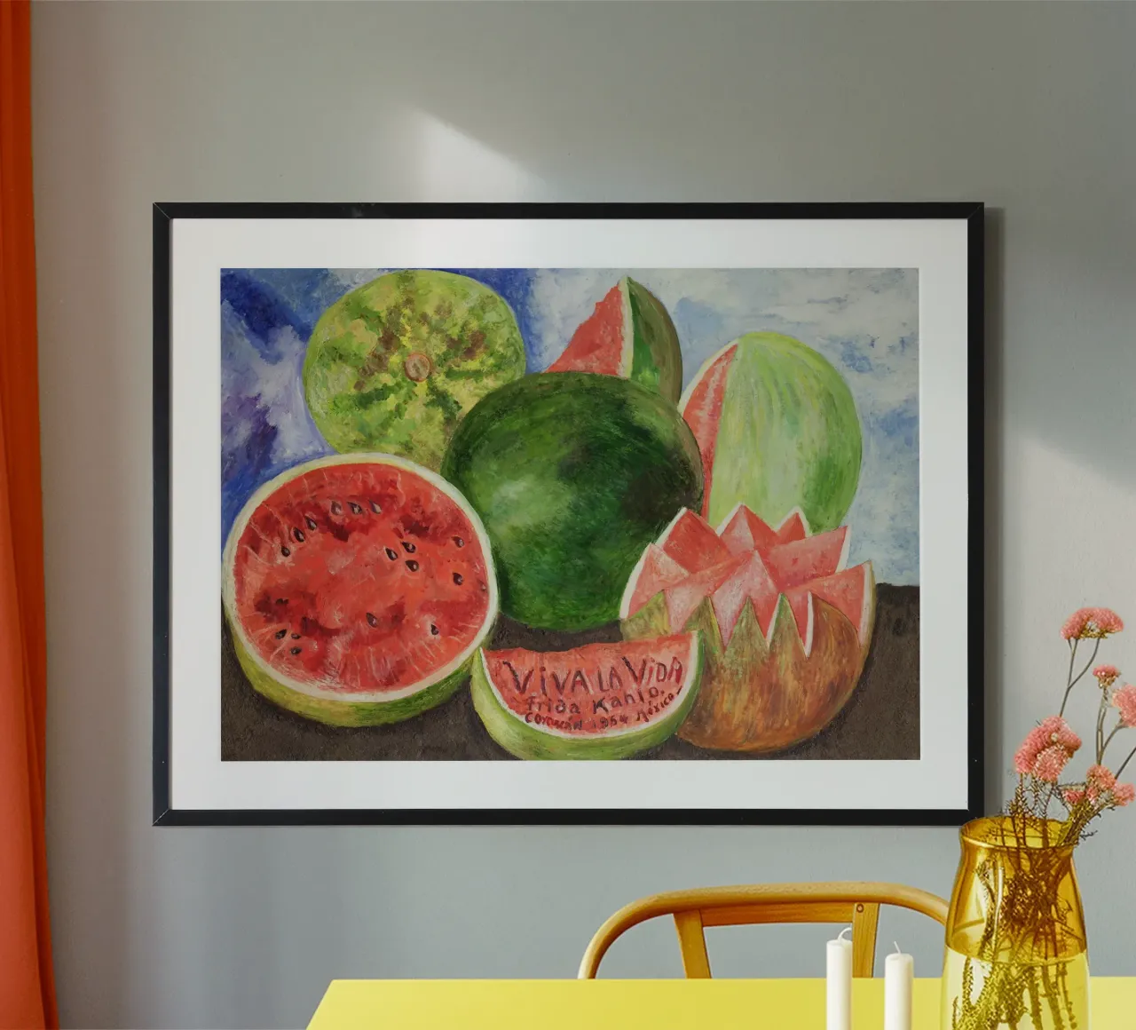 Viva La Vida di Frida Kahlo 1954 poster con telaio in alluminio da Jolie Prints