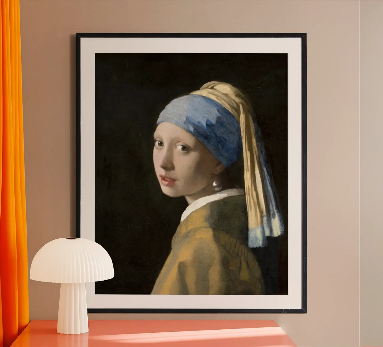 La Ragazza con l'orecchino di perla di Johannes Vermeer poster con telaio in alluminio da Art History