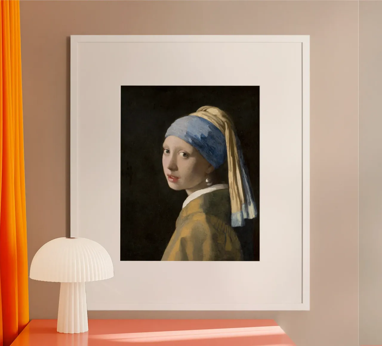 La Ragazza con l'orecchino di perla di Johannes Vermeer poster con telaio in alluminio da Art History