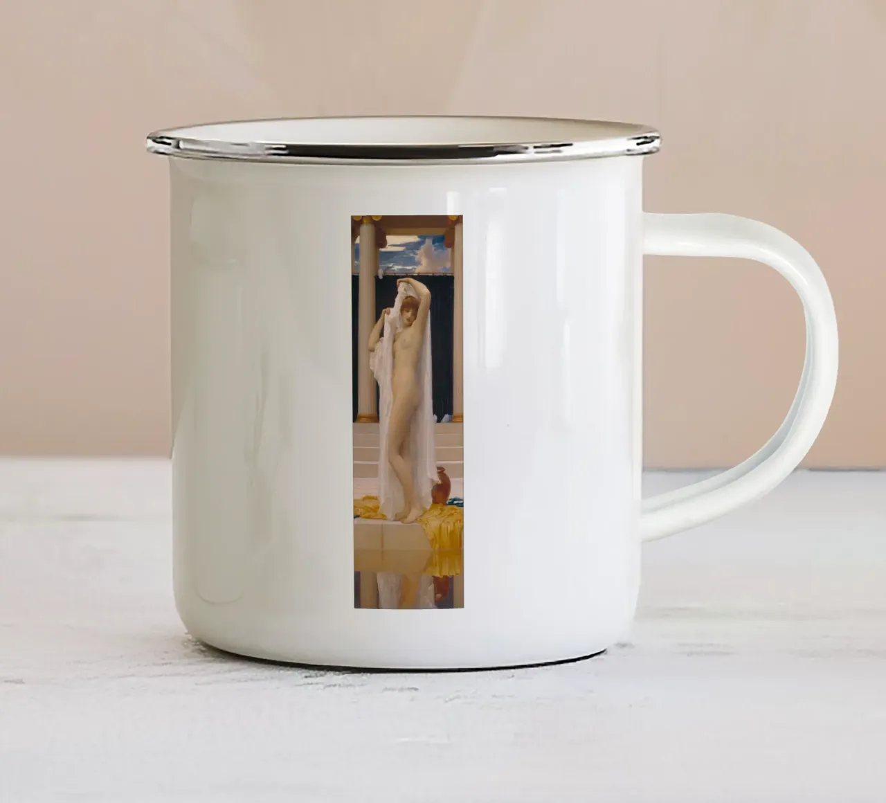 Il bagno di Psiche di Frederic Leighton (1890) tazza in smalto da Venus Art
