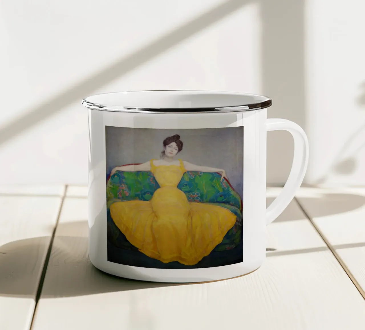 La signora in giallo tazza in smalto da Venus Art