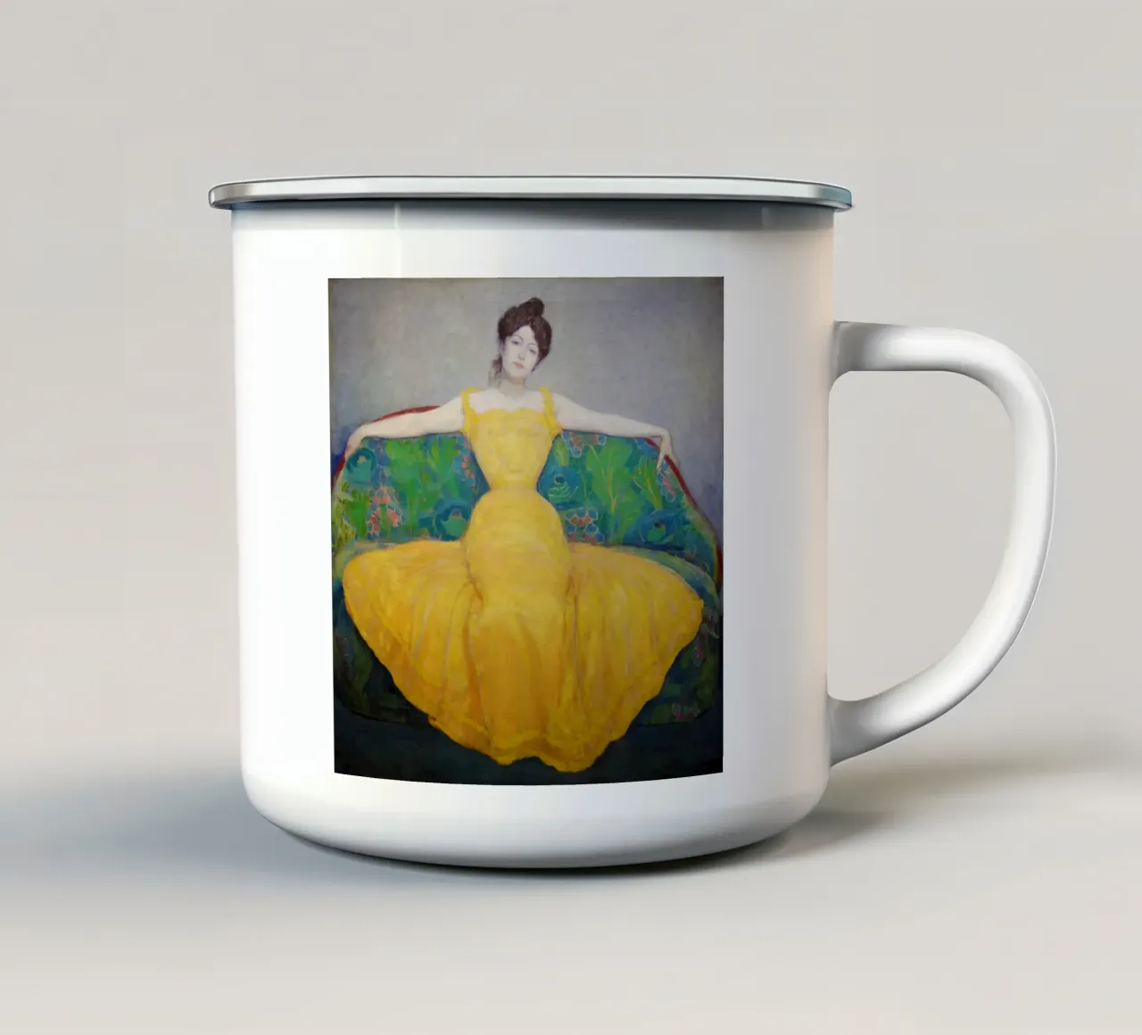 La signora in giallo tazza in smalto da Venus Art