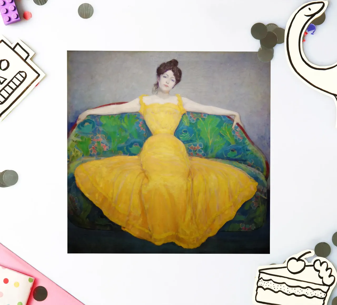 Dame en jaune autocollant de Venus Art