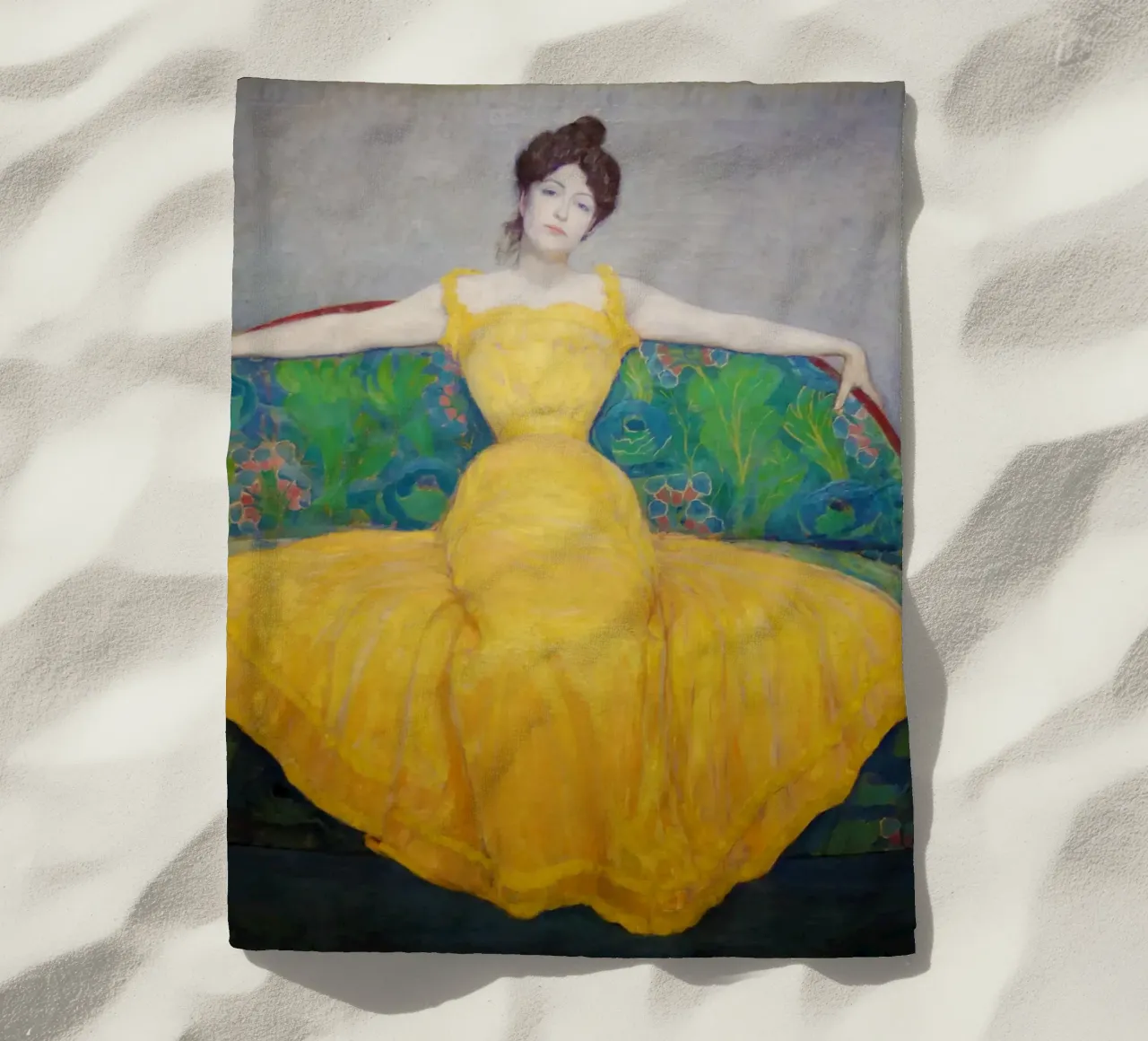 La signora in giallo telo mare da Venus Art