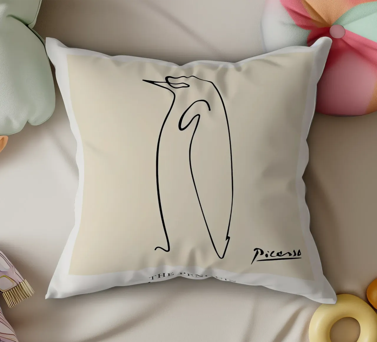 Picasso Penguin Sketch decorative cushion by Jam Poster
