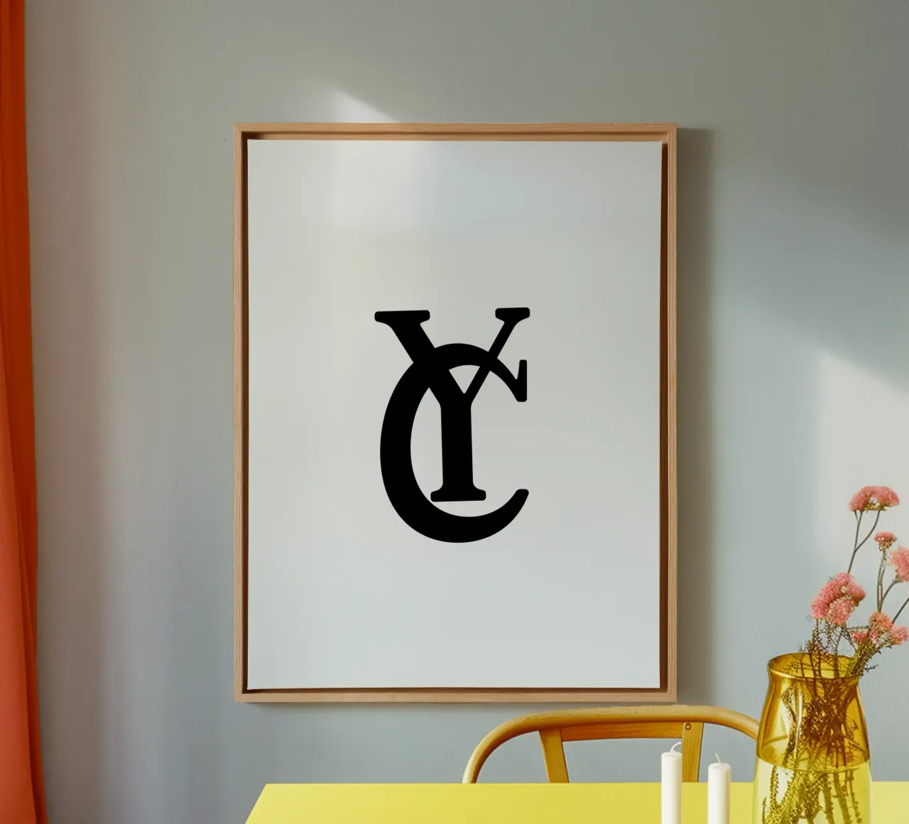 YC Letters, Typography Art YC canvas with Floater frame by StrindesignStudio