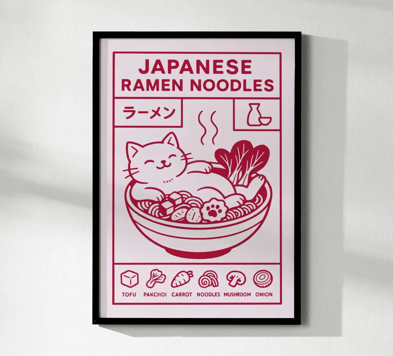 Ramen Cat Japanese poster con telaio in plastica da Attaboy Dsgn