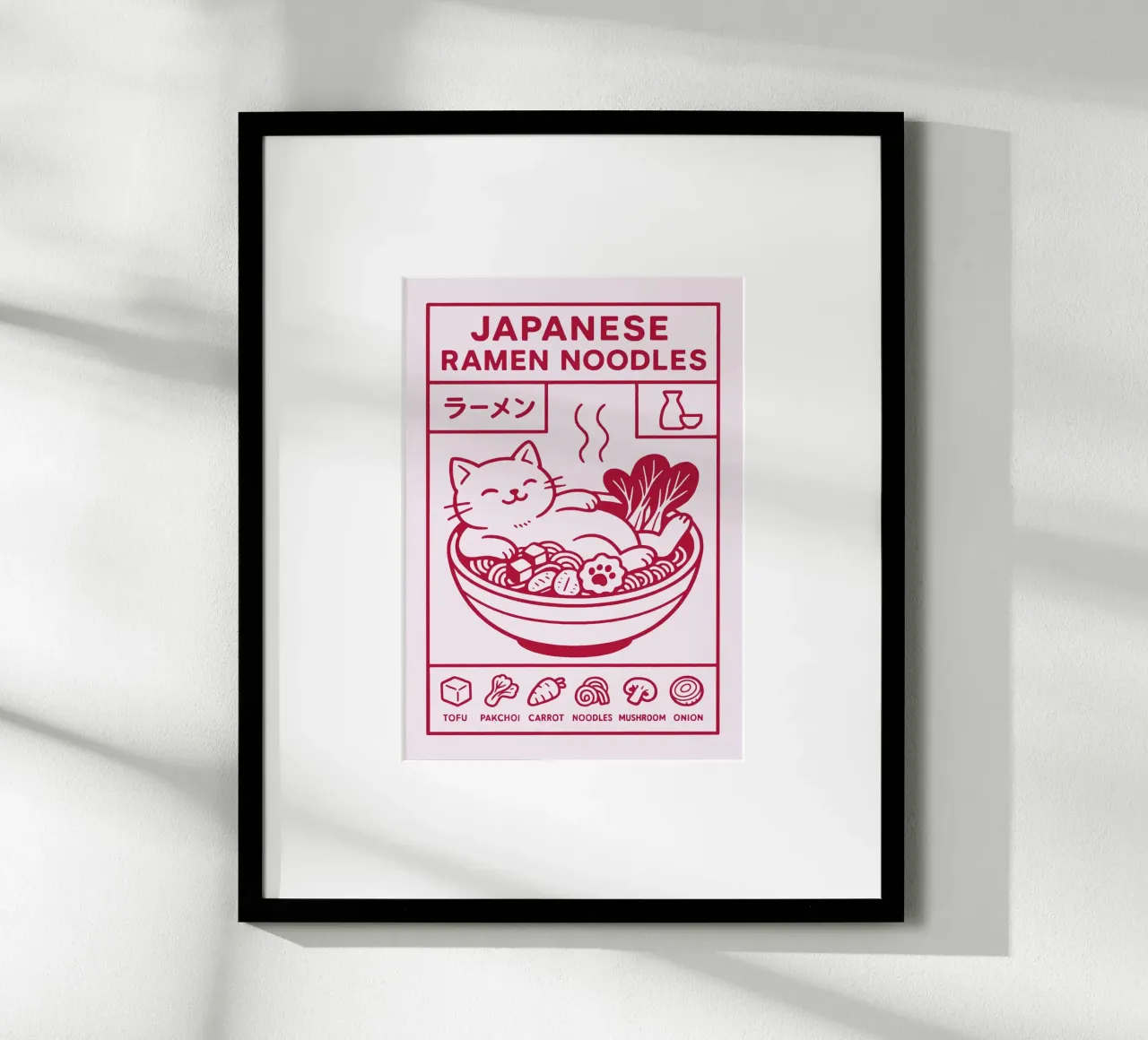 Ramen Cat Japanese poster con telaio in plastica da Attaboy Dsgn