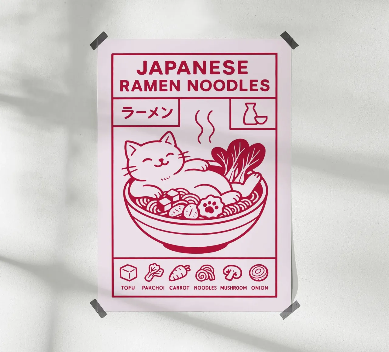 Ramen Cat Japanese poster con telaio in plastica da Attaboy Dsgn