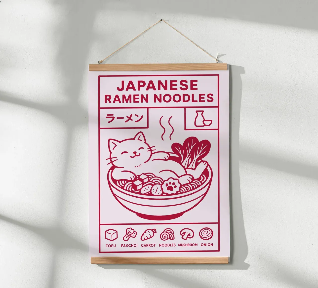 Ramen Cat Japanese poster con telaio in plastica da Attaboy Dsgn