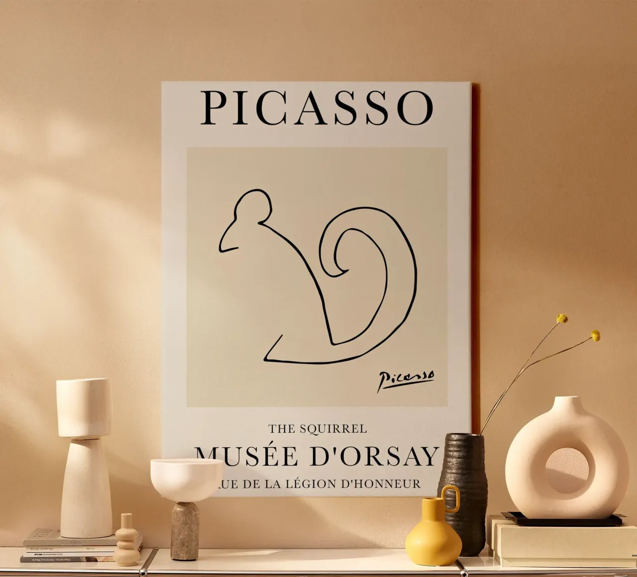 Picasso Ardilla Sketch Line lienzo con Marco flotante de Jam Poster