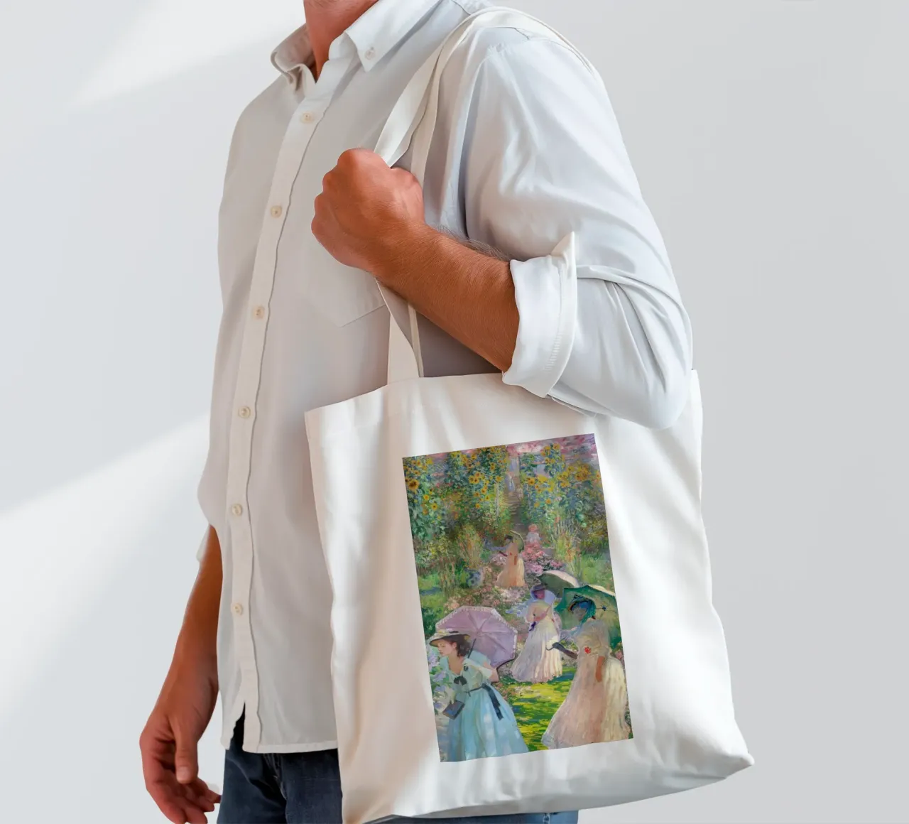 woman with umbrella in the middle of the park tote bag by SMG Store