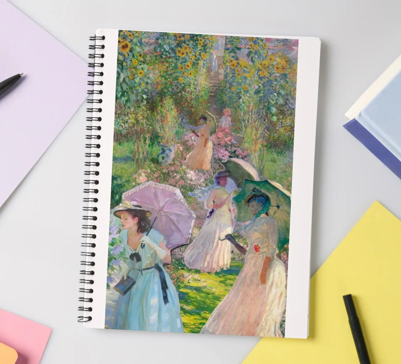 woman with umbrella in the middle of the park spiral notebook by SMG Store