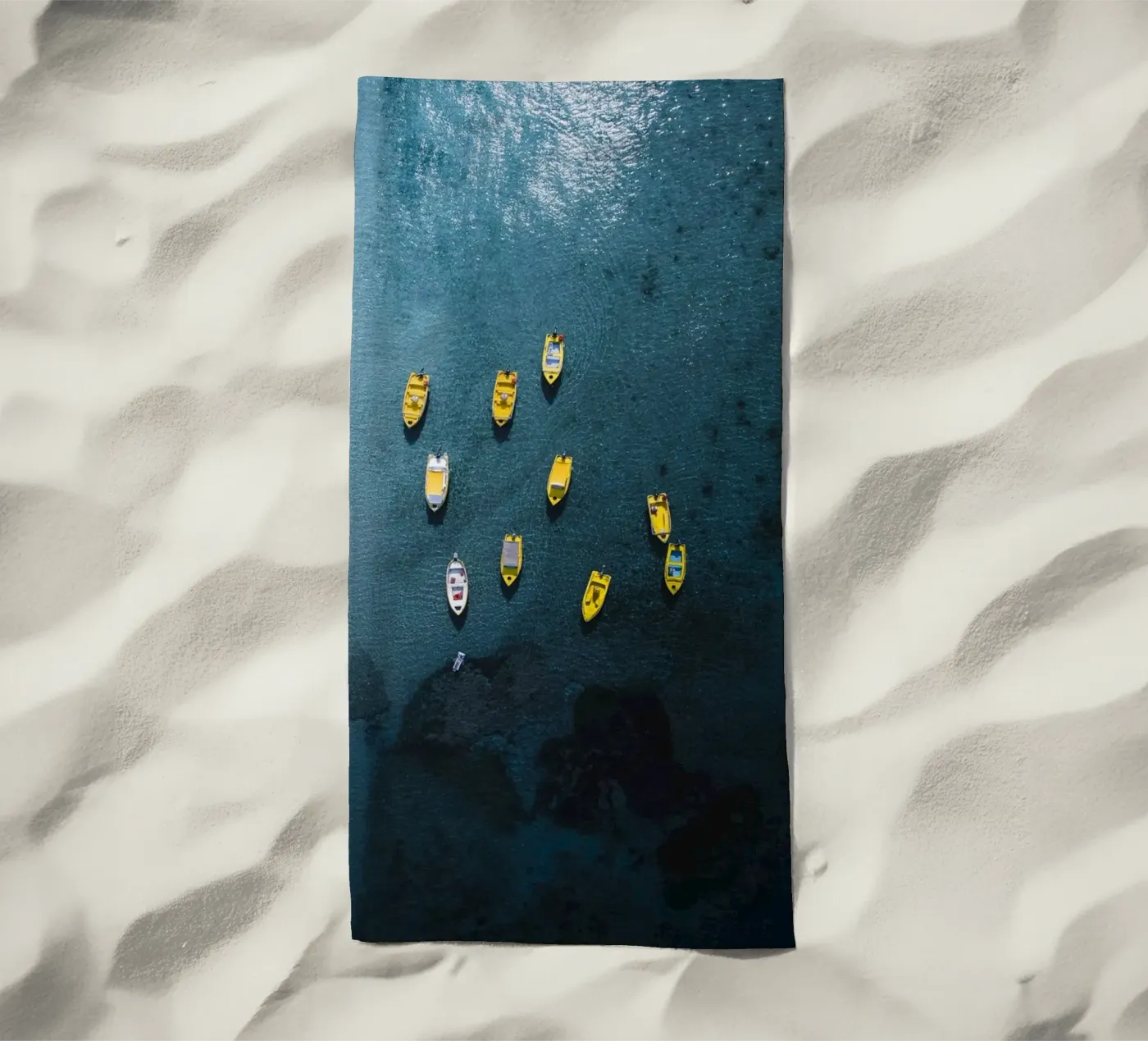 Yellow Pause beach towel by somewhere.soul.escape