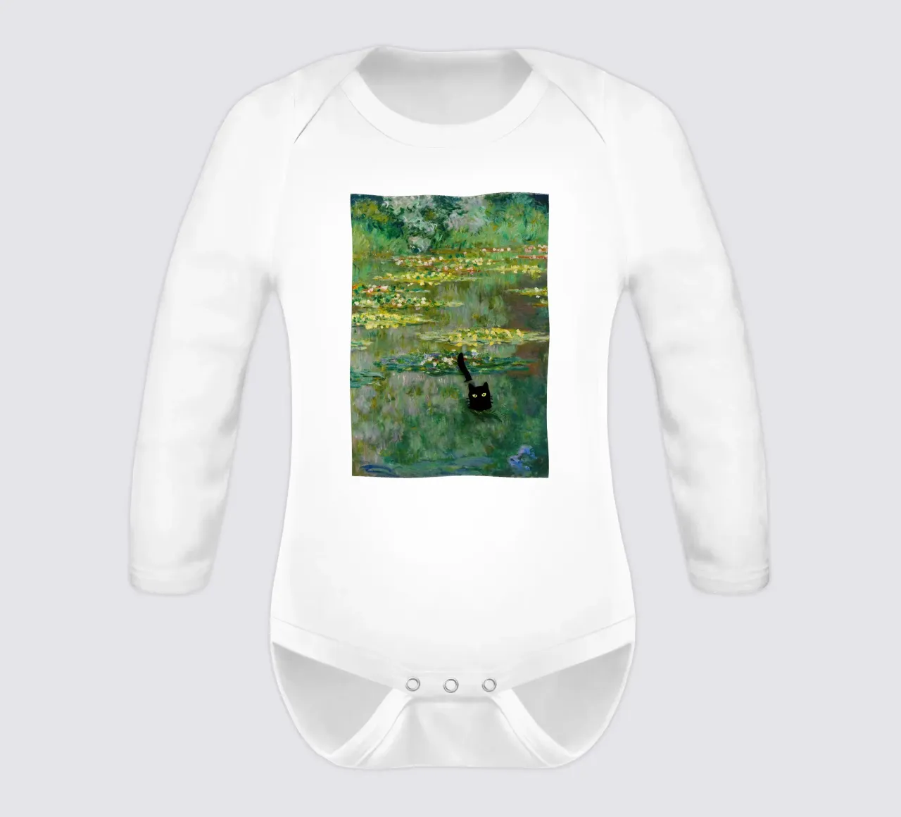 chat noir dans un étang de lotus body manches longues de SMG Store