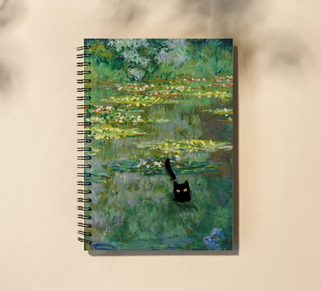 black cat in lotus pond spiral notebook by SMG Store