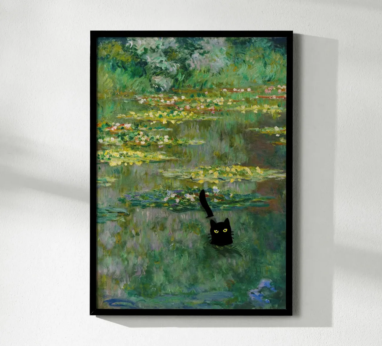 chat noir dans un étang de lotus hahnemühle de SMG Store