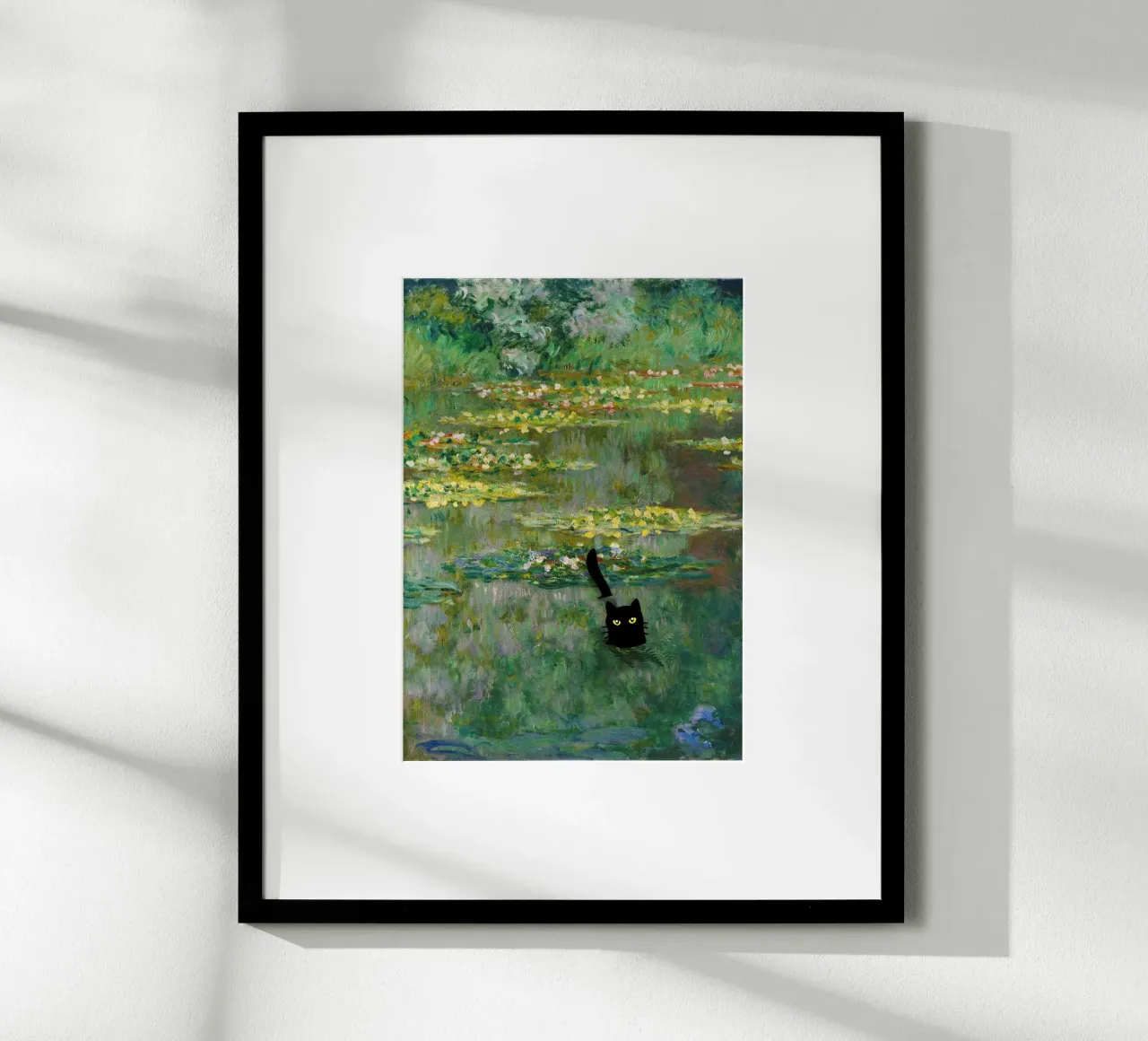 chat noir dans un étang de lotus hahnemühle de SMG Store