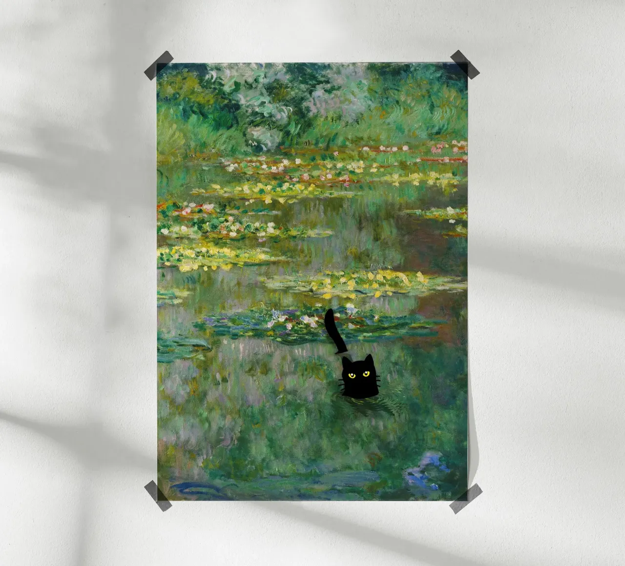 chat noir dans un étang de lotus hahnemühle de SMG Store