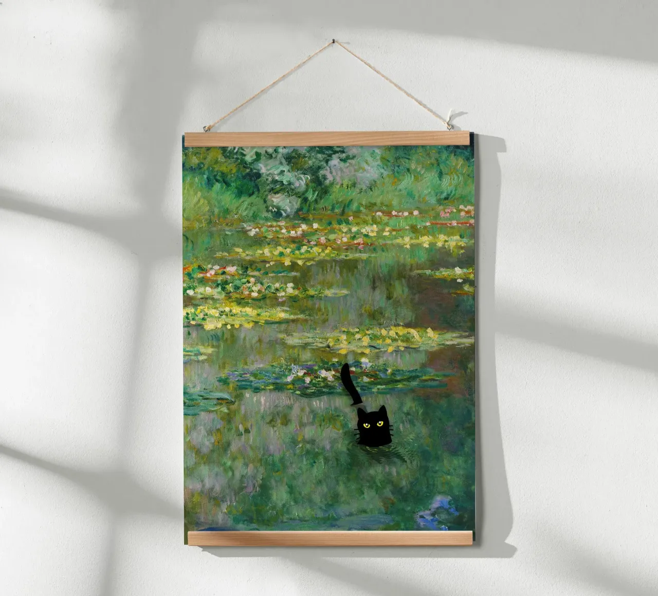 chat noir dans un étang de lotus hahnemühle de SMG Store