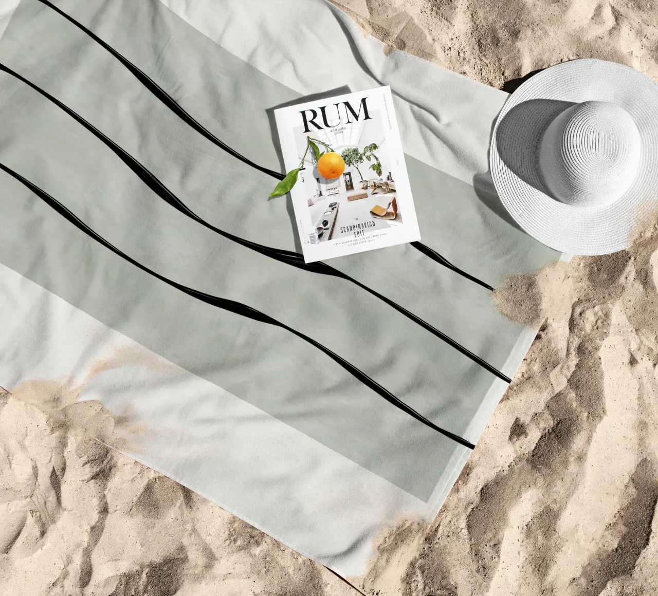 Boho black waves with sage green telo mare da Imaginative