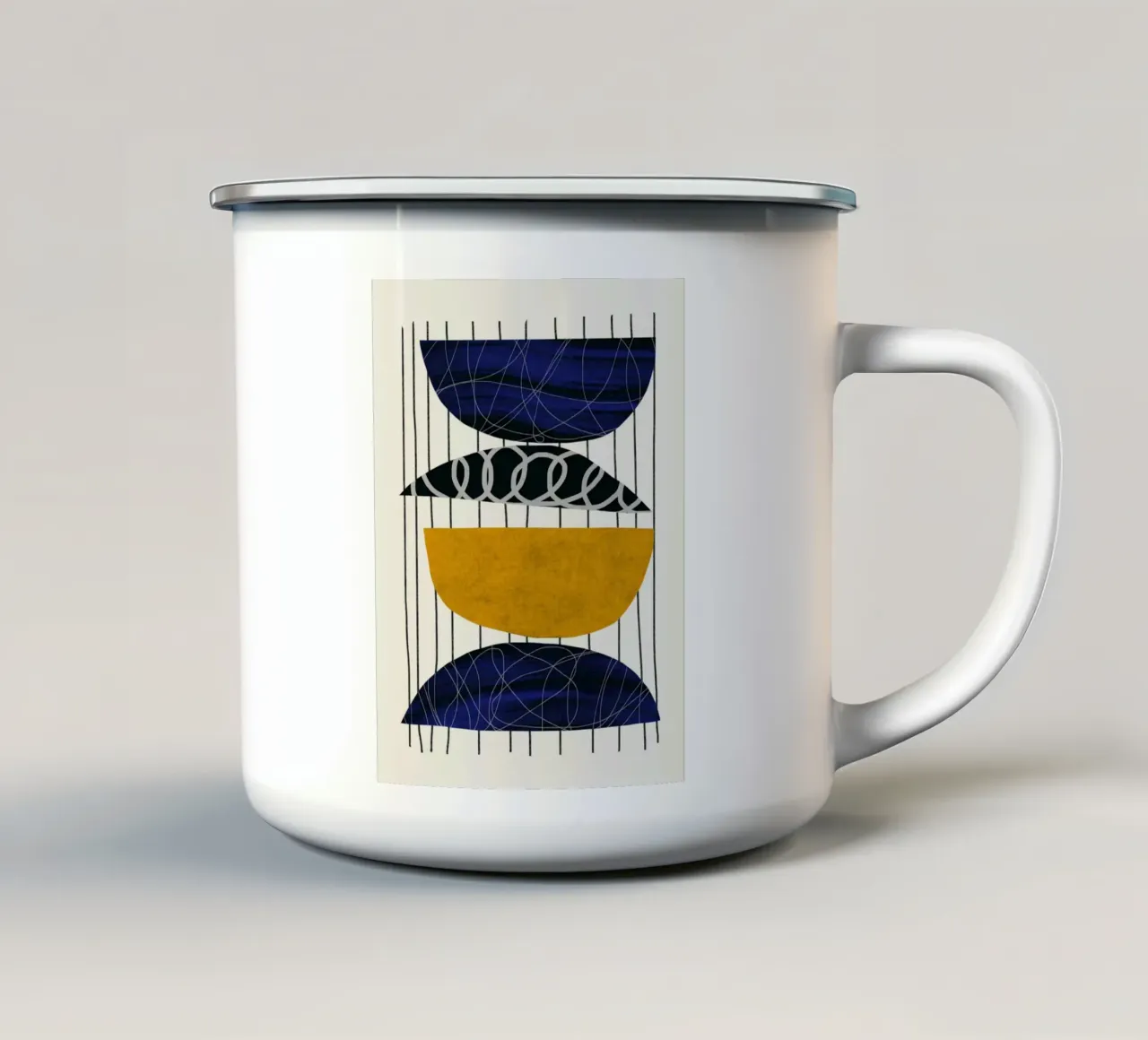 Luxe blauw en grijs nordic art 08 emaille mok van Little Dean