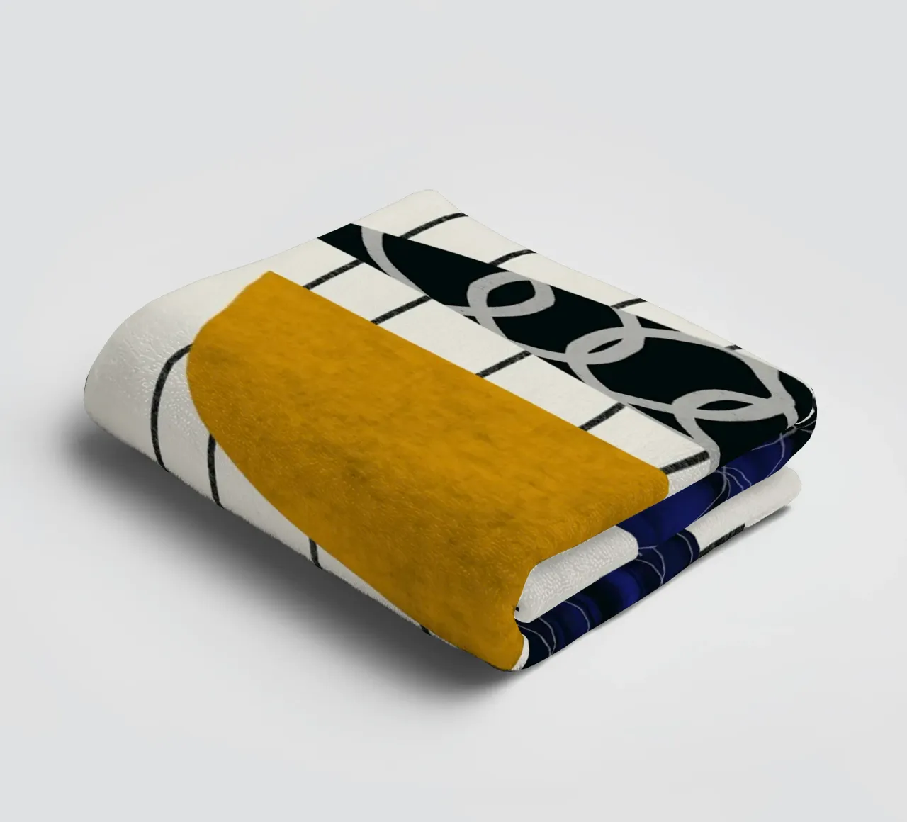 Luxe blauw en grijs nordic art 08 badhanddoek van Little Dean