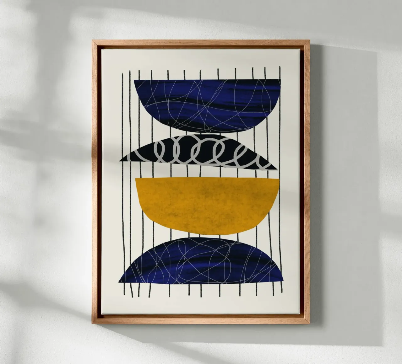 Luxe blauw en grijs nordic art 08 canvas met Baklijst van Little Dean