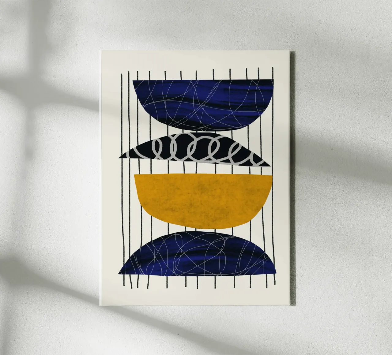 Luxe blauw en grijs nordic art 08 canvas met Baklijst van Little Dean