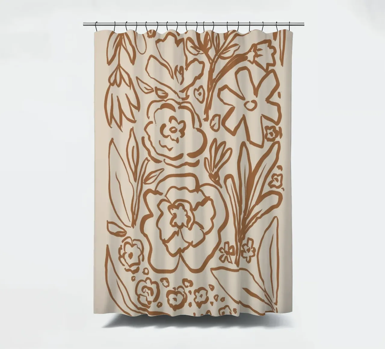 Abstracte bruine botanische lijnkunst op beige douchegordijn van Melloi Art Print