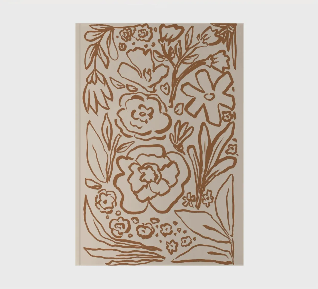 Abstract Brown Botanical Line Art on Beige notebook by Melloi Art Print