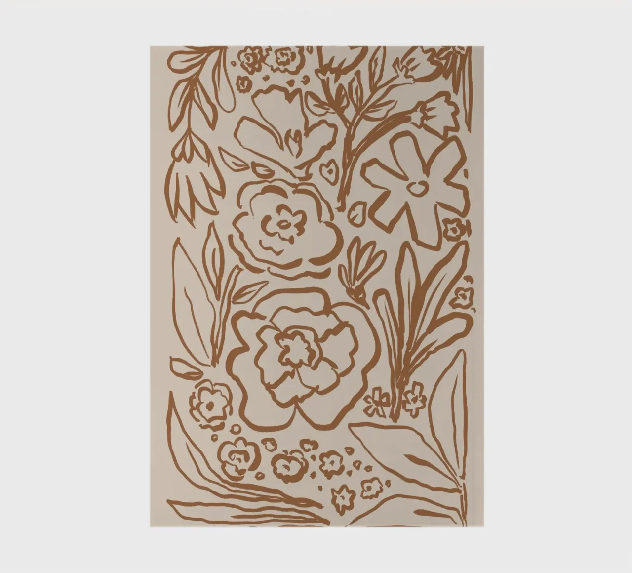 Abstract Brown Botanical Line Art on Beige notebook by Melloi Art Print