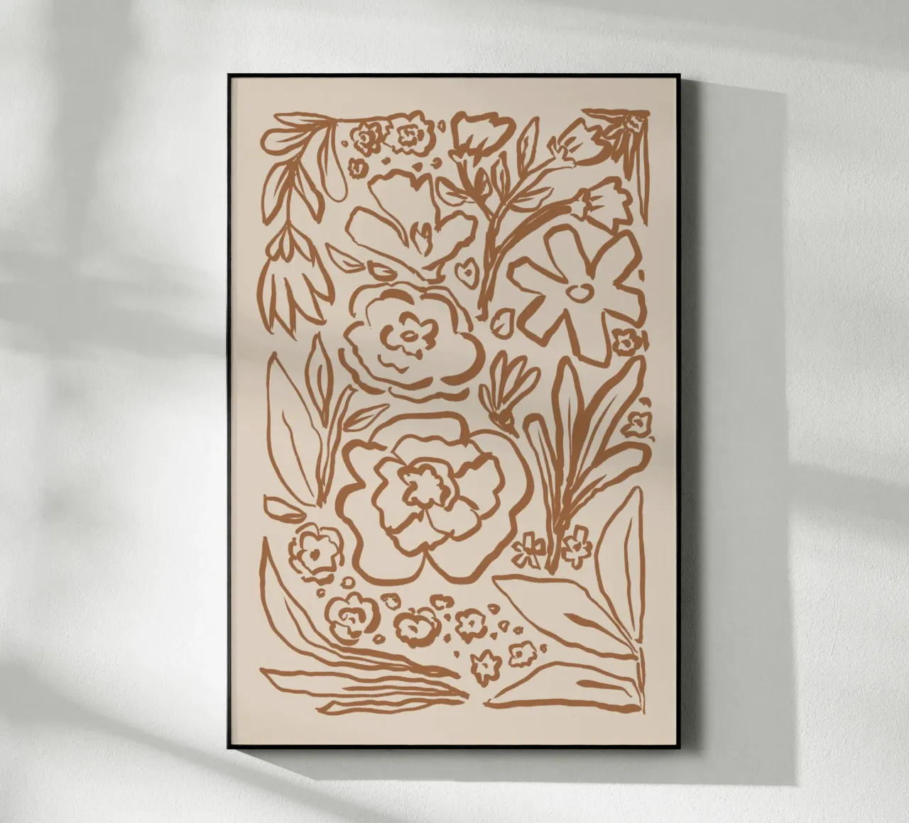 Line Art Botánico Abstracto Marrón sobre Beige metacrilato de Melloi Art Print