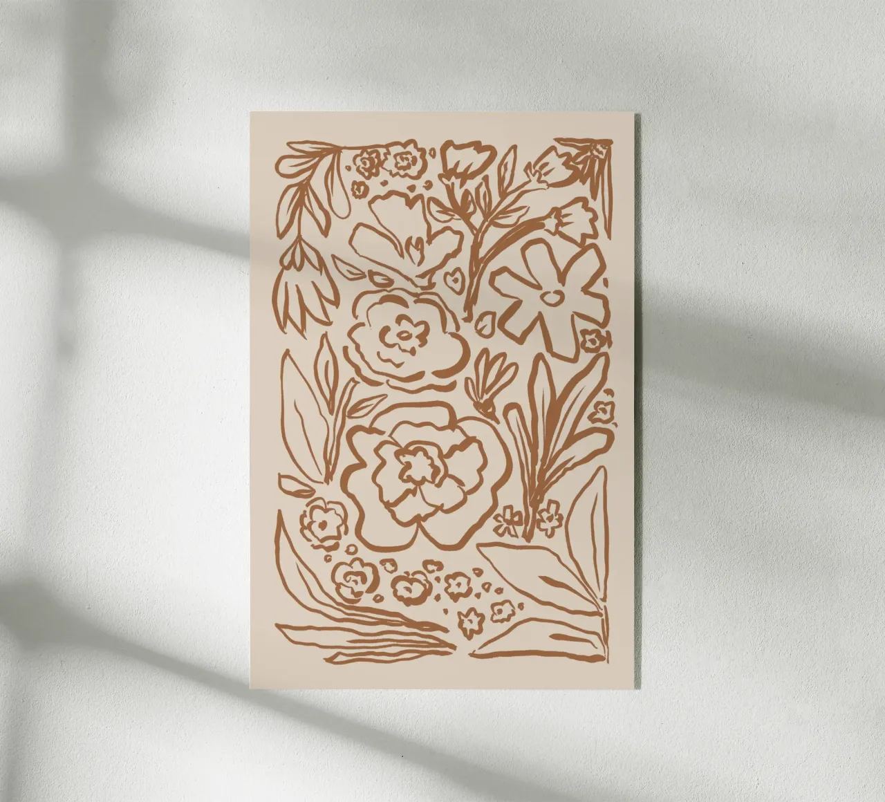 Line Art Botánico Abstracto Marrón sobre Beige metacrilato de Melloi Art Print