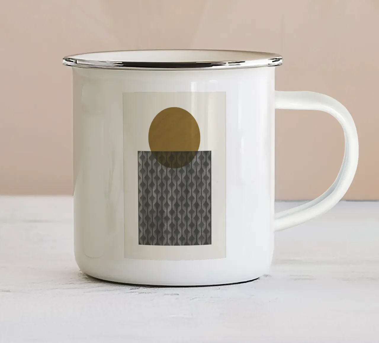Luxe oker en grijs nordic art 09 emaille mok van Little Dean