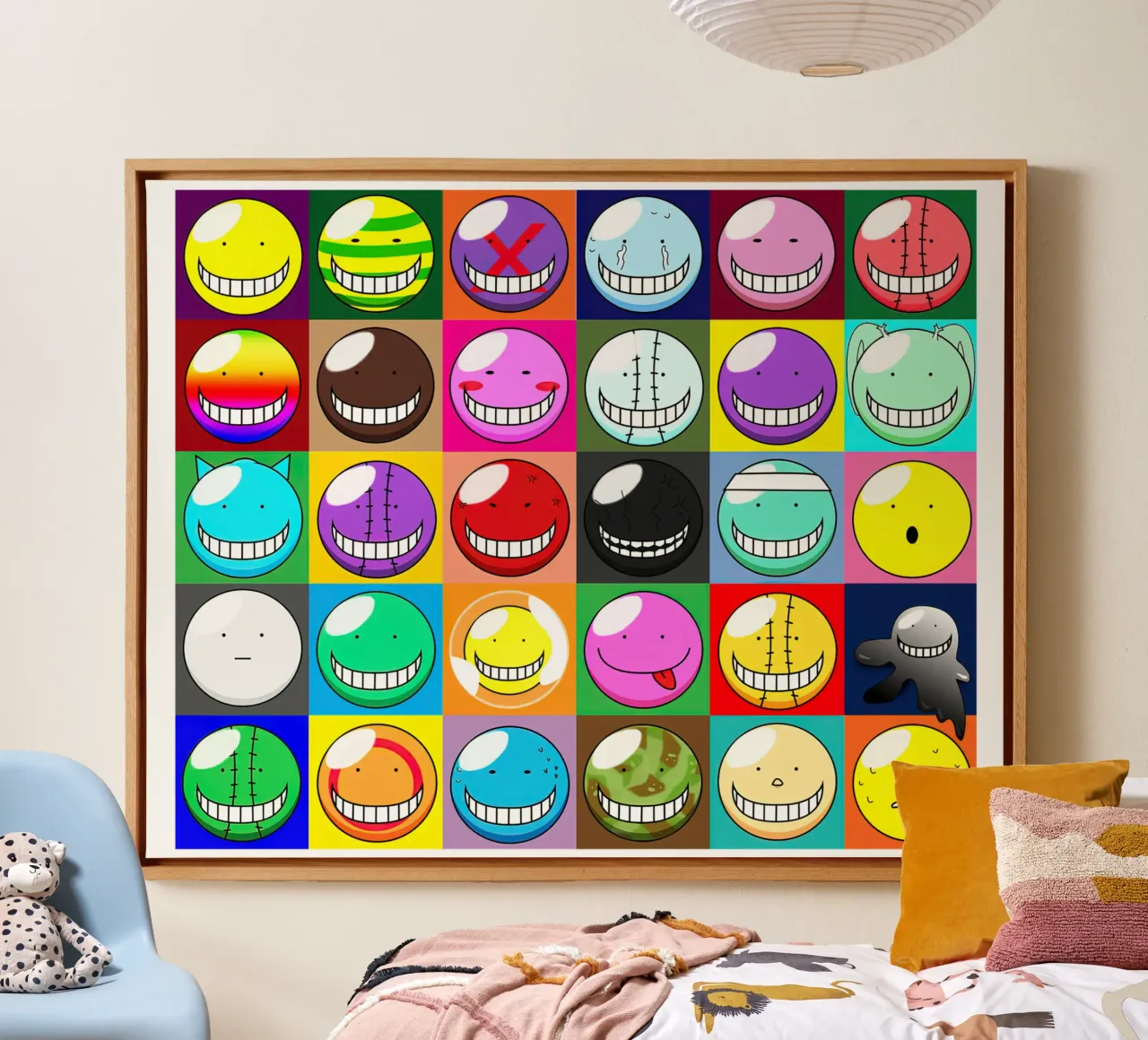 faces of koro sensei canvas with Floater frame by Green