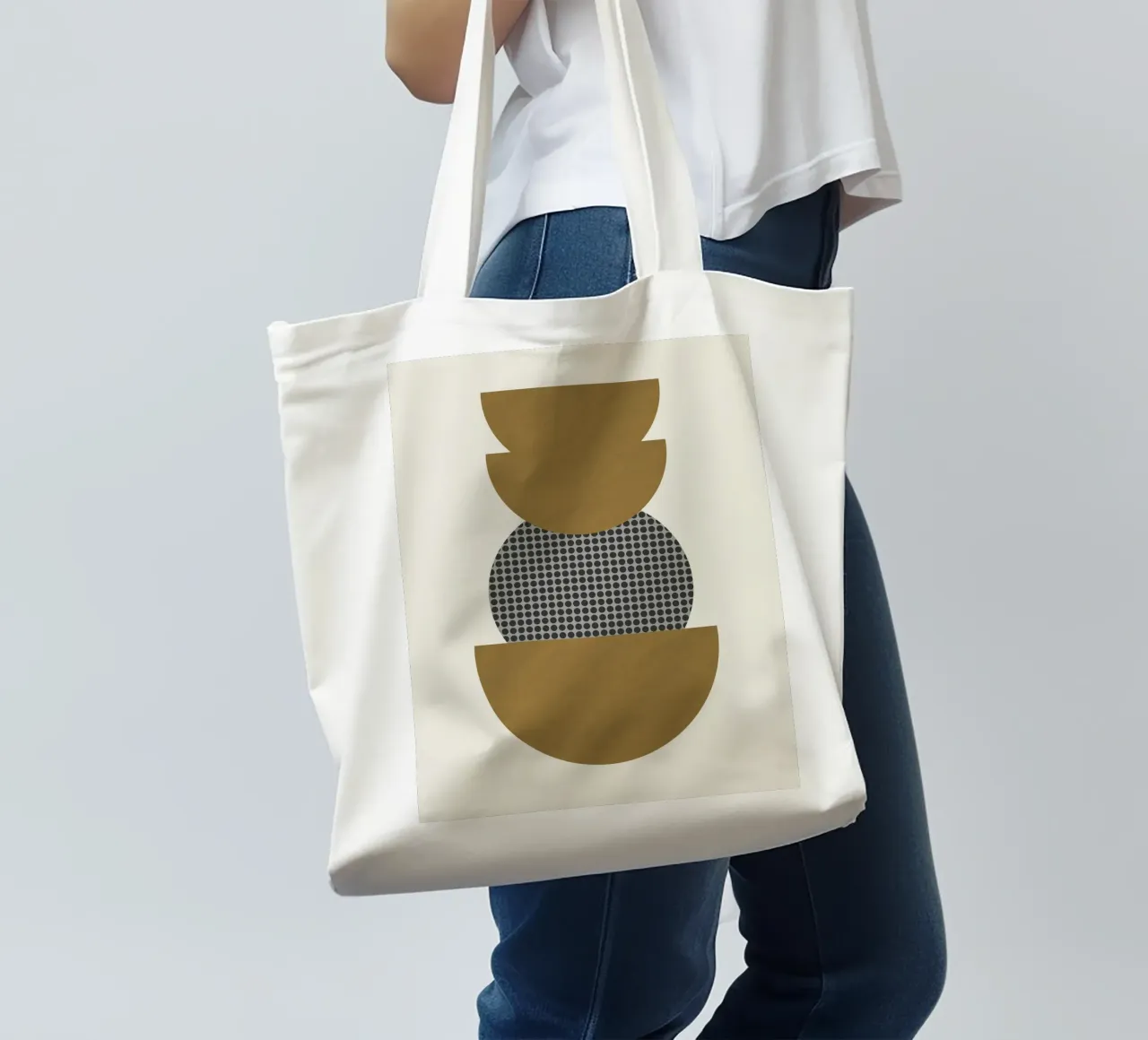 Luxe oker en grijs nordic art 10 jute draagtas van Little Dean
