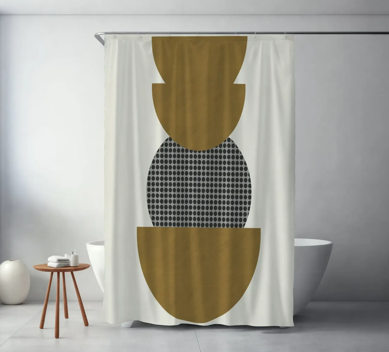 Luxe oker en grijs nordic art 10 douchegordijn van Little Dean