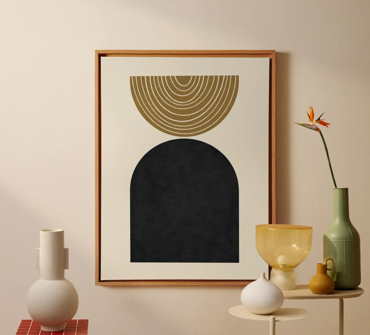 Luxe oker en grijs nordic art 11 canvas met Baklijst van Little Dean