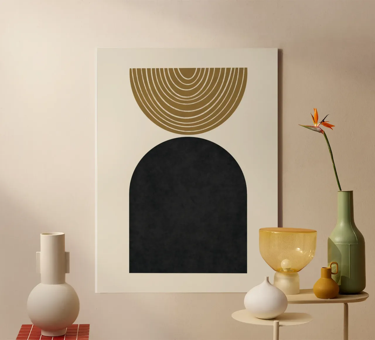 Luxe oker en grijs nordic art 11 canvas met Baklijst van Little Dean