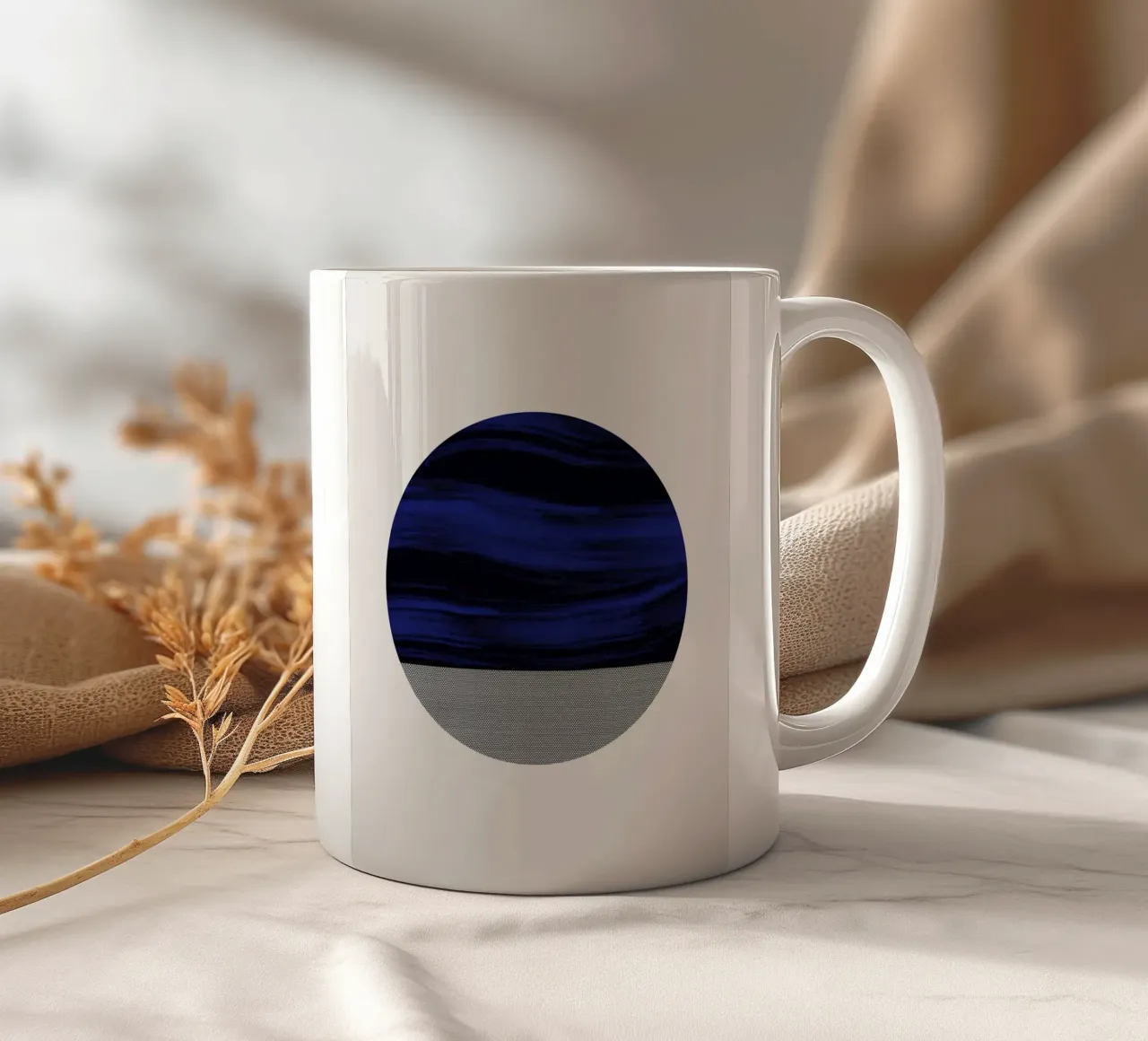 Luxe blauw en grijs nordic art 03 keramische mok van Little Dean