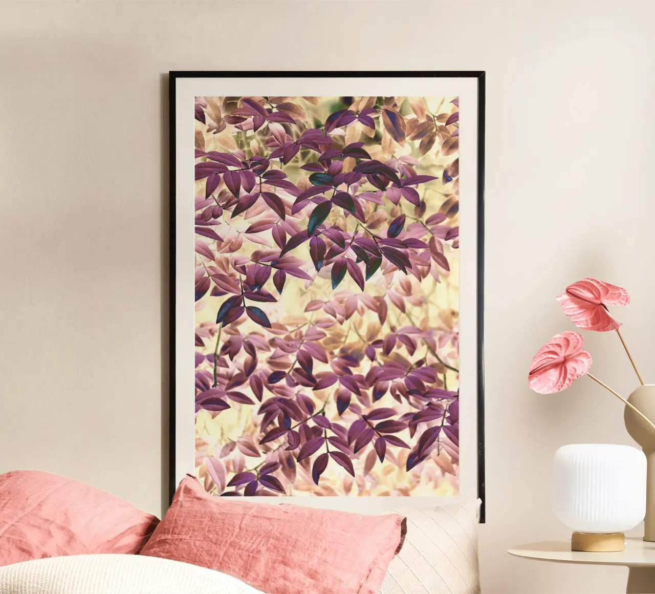 Rouge Foliage poster with wooden frame by adrianooliveiraphoto