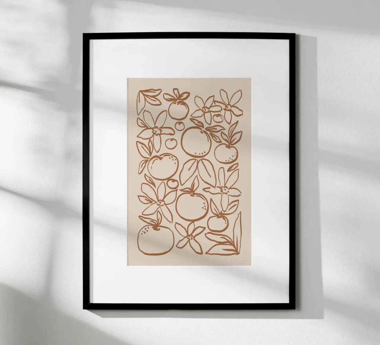 Agrumi e fiori astratti su beige poster da Melloi Art Print